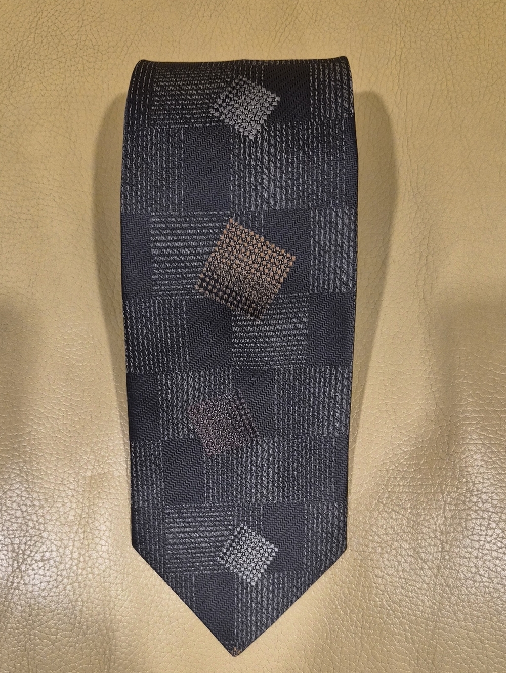 Rykiel Homme Made In Japan Brown Checkerboard Tie with Contrasting SquareAccents